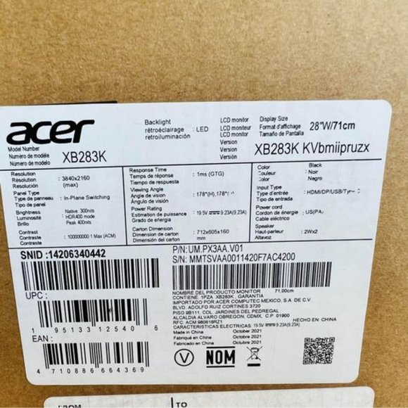 Acer Predator XB283K Kvbmiipruzx 28" Gaming Monitor - Picture 10 of 10